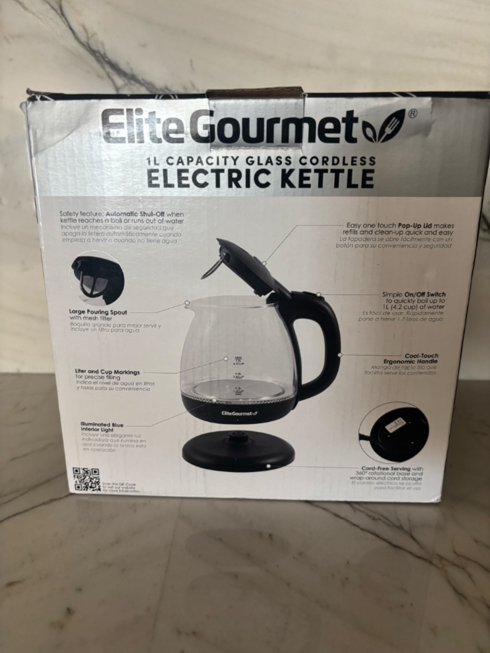 Elite EKT0501 Black 1l Electric Glass Water Kettle Used once - Picture 9 of 10